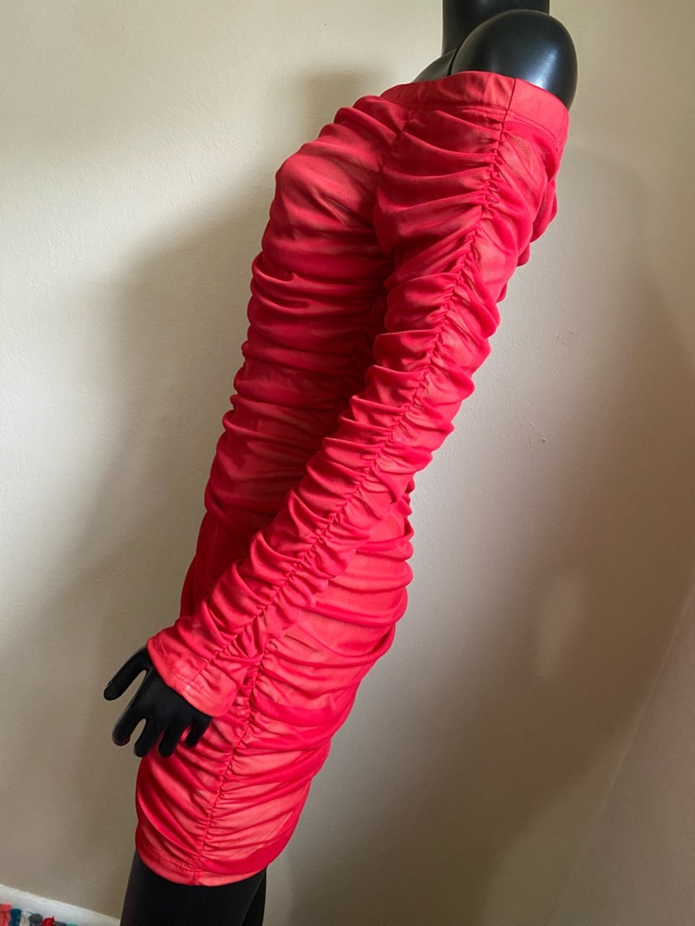Va Va Voom Red Ruched Mesh Midi Dress - Picture 6 of 13